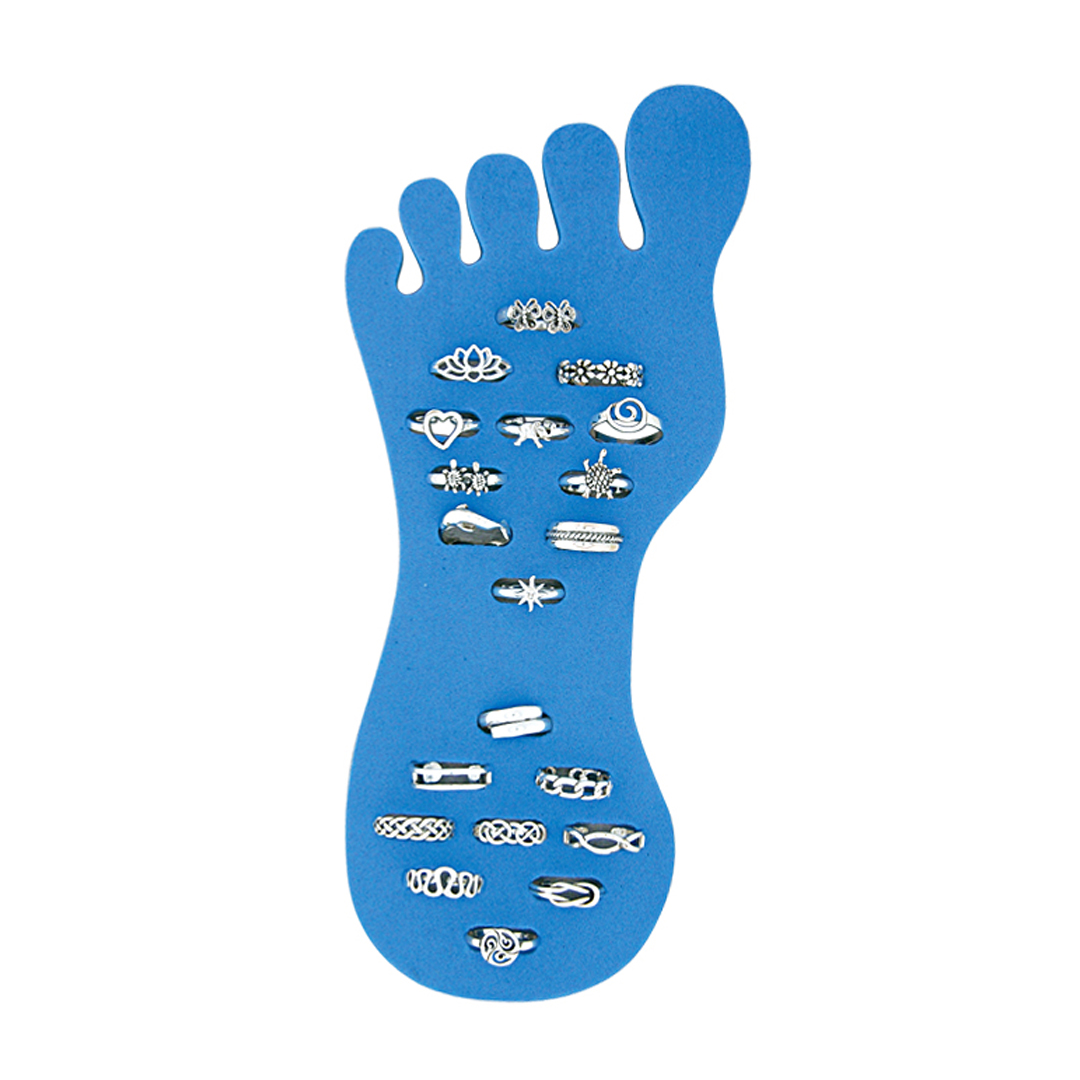 1281020 assorted plain Silver toe rings w/display