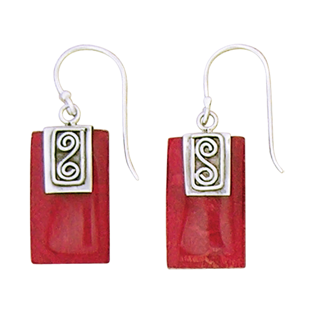 24196earring Coral rectangle w/spiral design