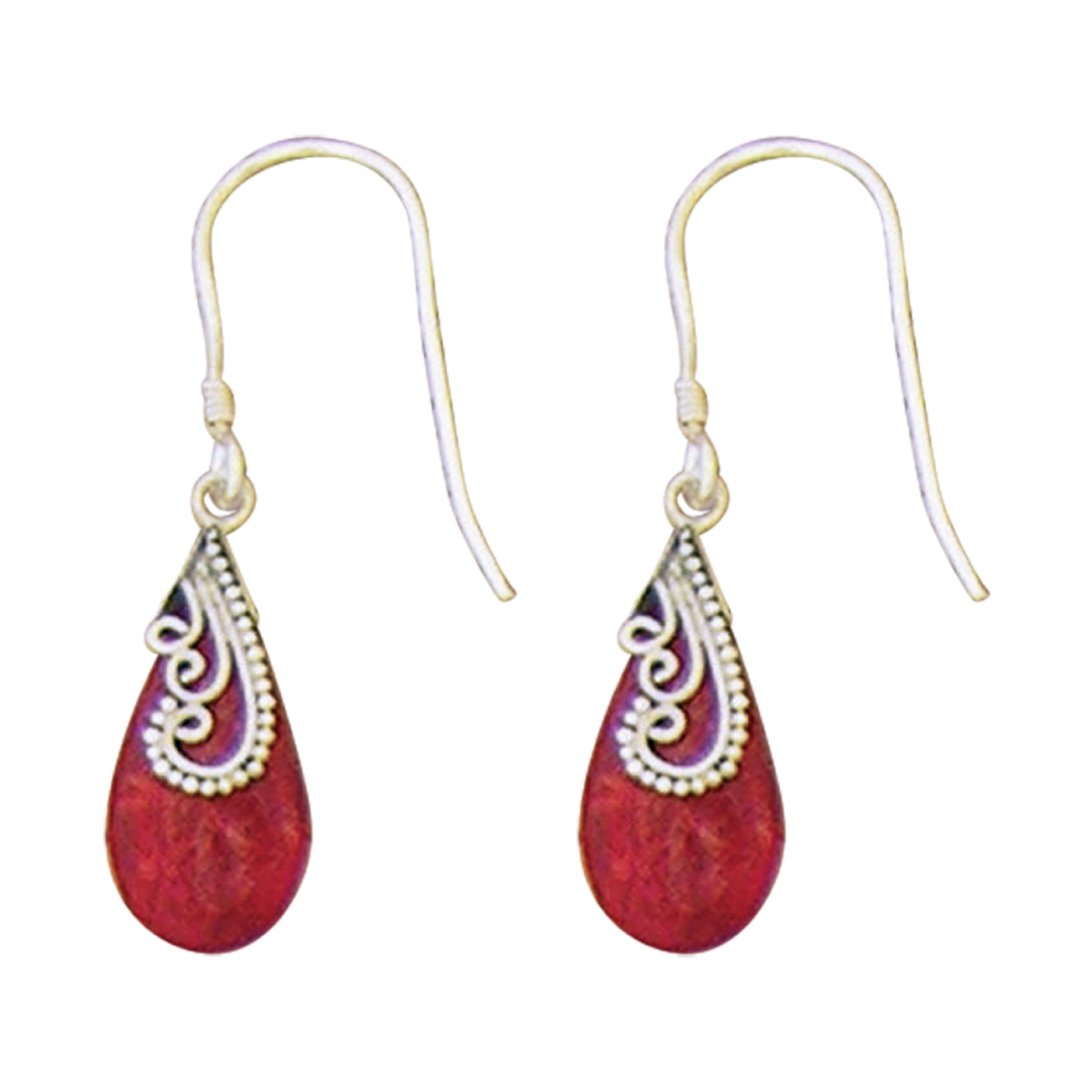 24233earring Coral teardrop w/wire design