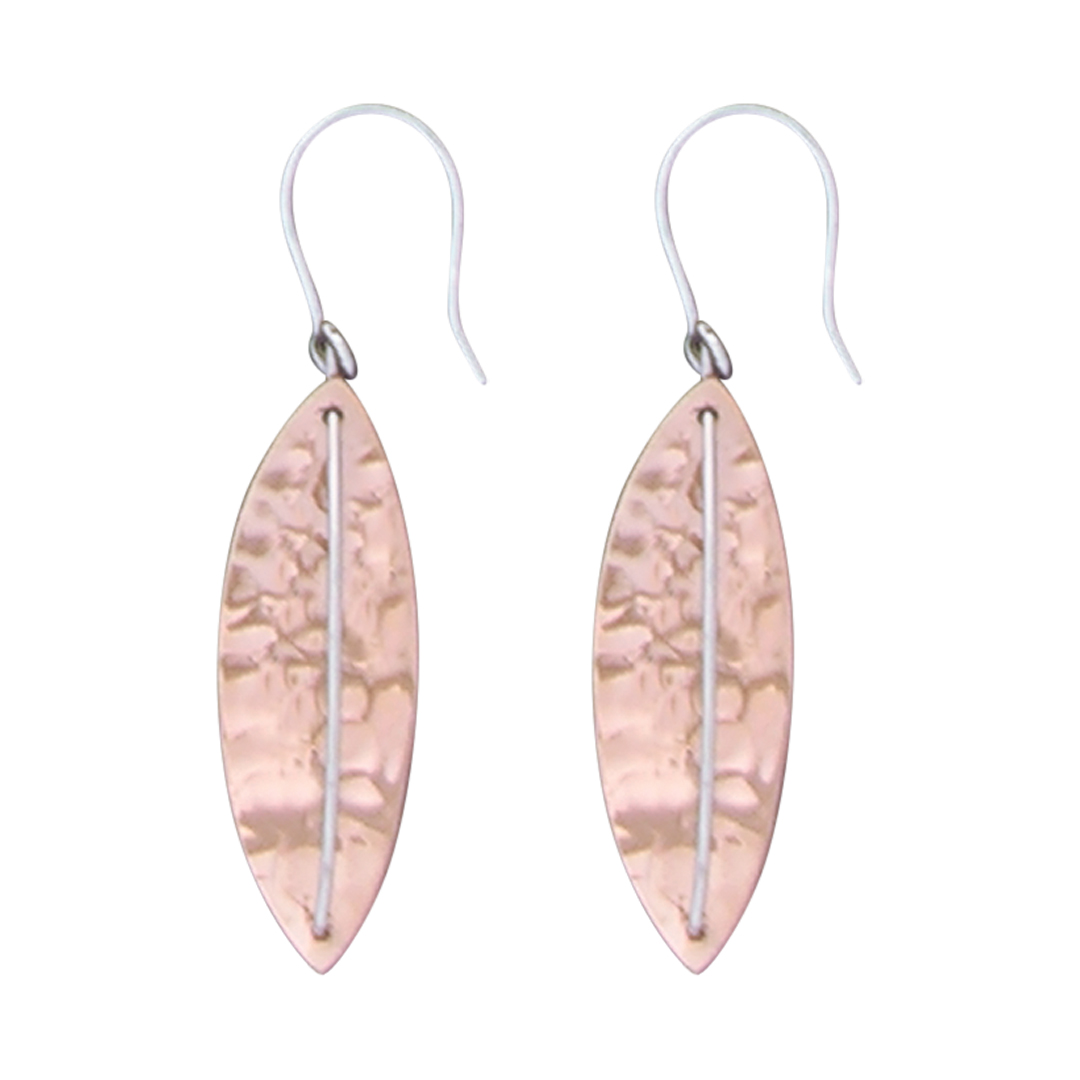 27239earring Copper marquise w/bent Silver wire