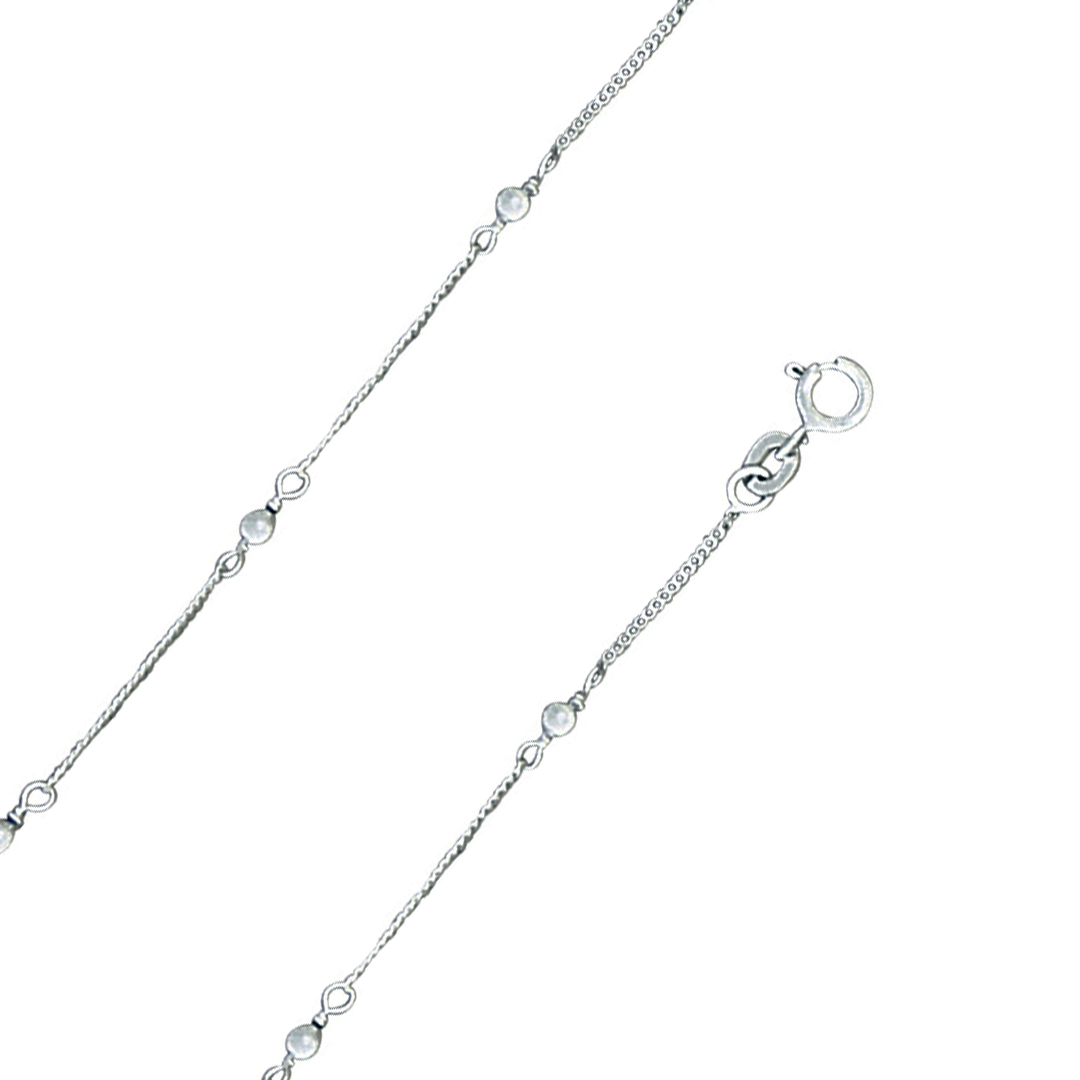 C2696-9anklet w/Silver beads 9" + 1" heart ext.