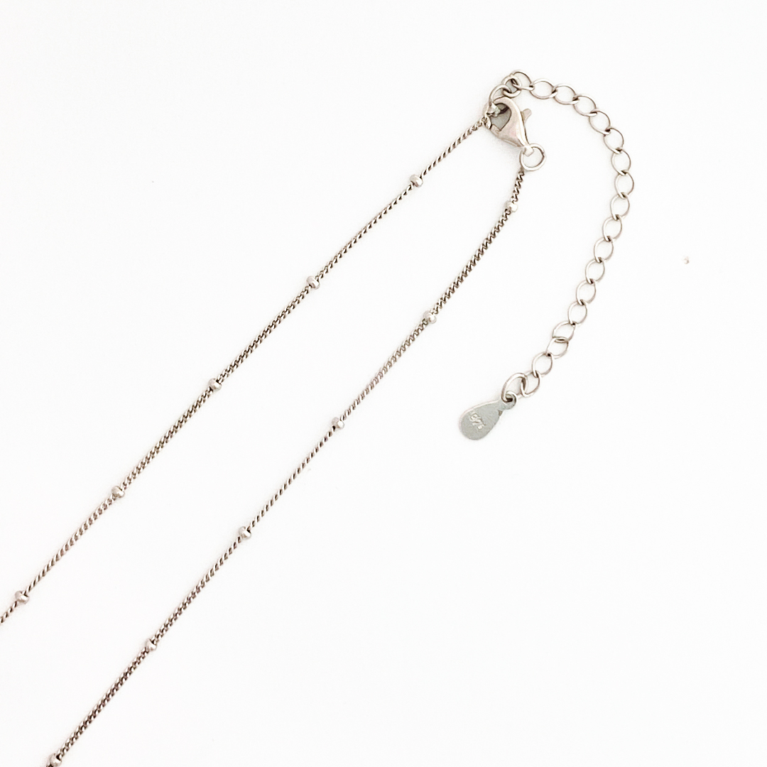 57197-16 Sterling Silver, chain satellite w/ silver beads 16"+2"ext., chain sz 0.8mm, bead sz 1.5mm  -  Rhodium Plated