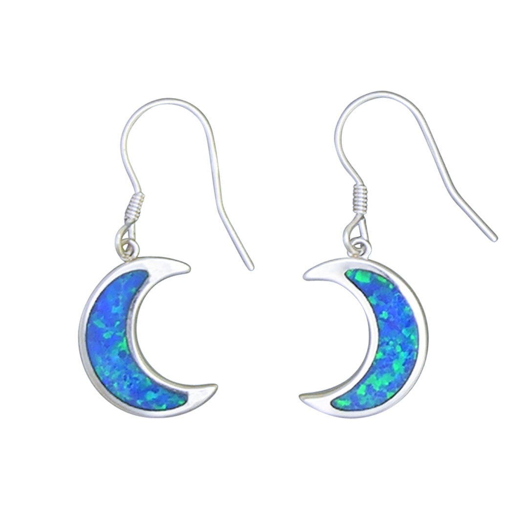 23566-bl-Close-Out  ear stud synthetic Opal moon & star-blue