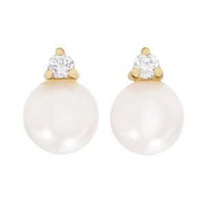 92007 ear stud  pearl w/ CZ - 18K GP .925