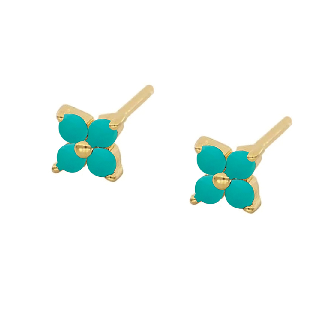 92020 ear stud tq 4 CZ petal flower - 18K GP .925