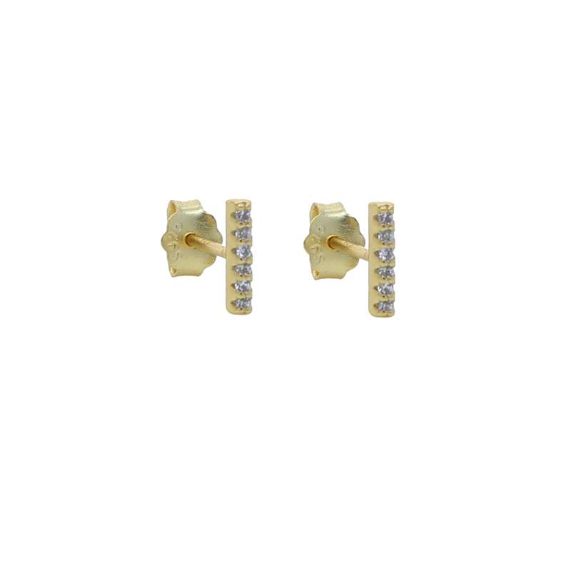 Close-Out-92077 <br> ear stud 8mm bar w/ CZ's .925 goldplated - Image 2