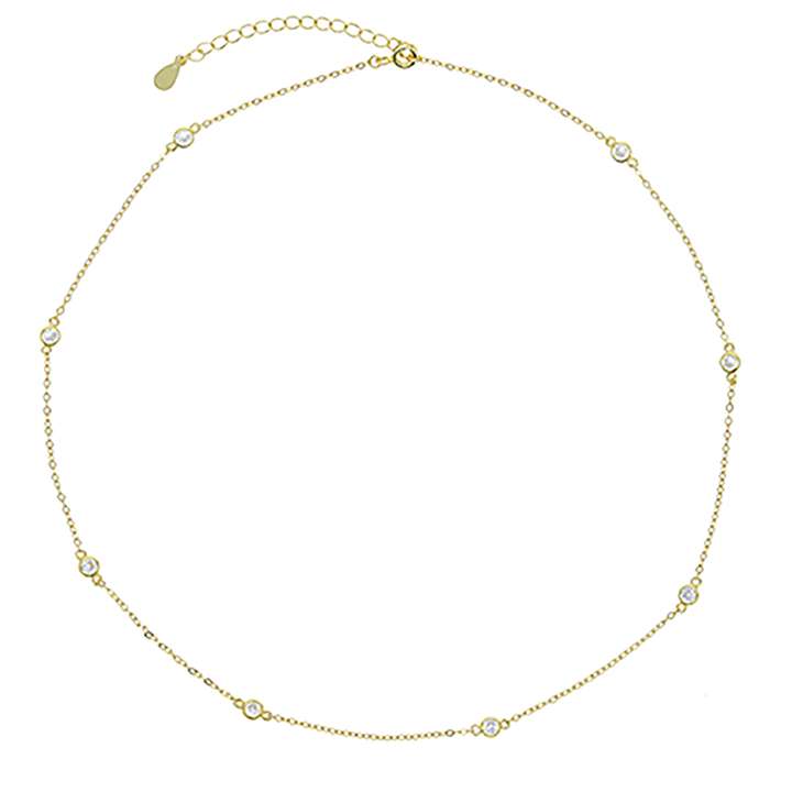 95020necklace CZ station w/ 16"+2" ext chain .925 Gold Plated