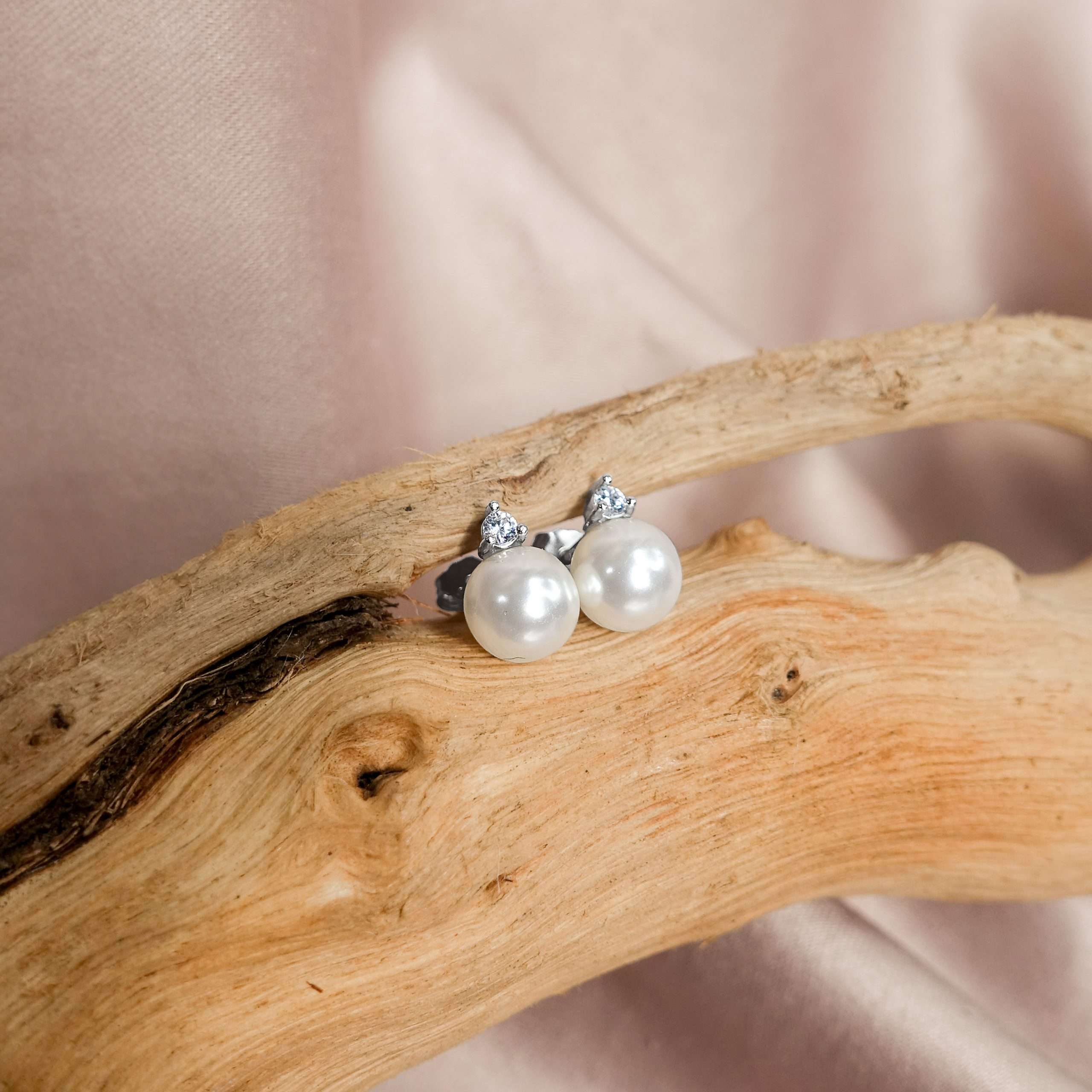 27178<br>ear stud 6mm pearl w/ 2mm CZ .925 RP - Image 3