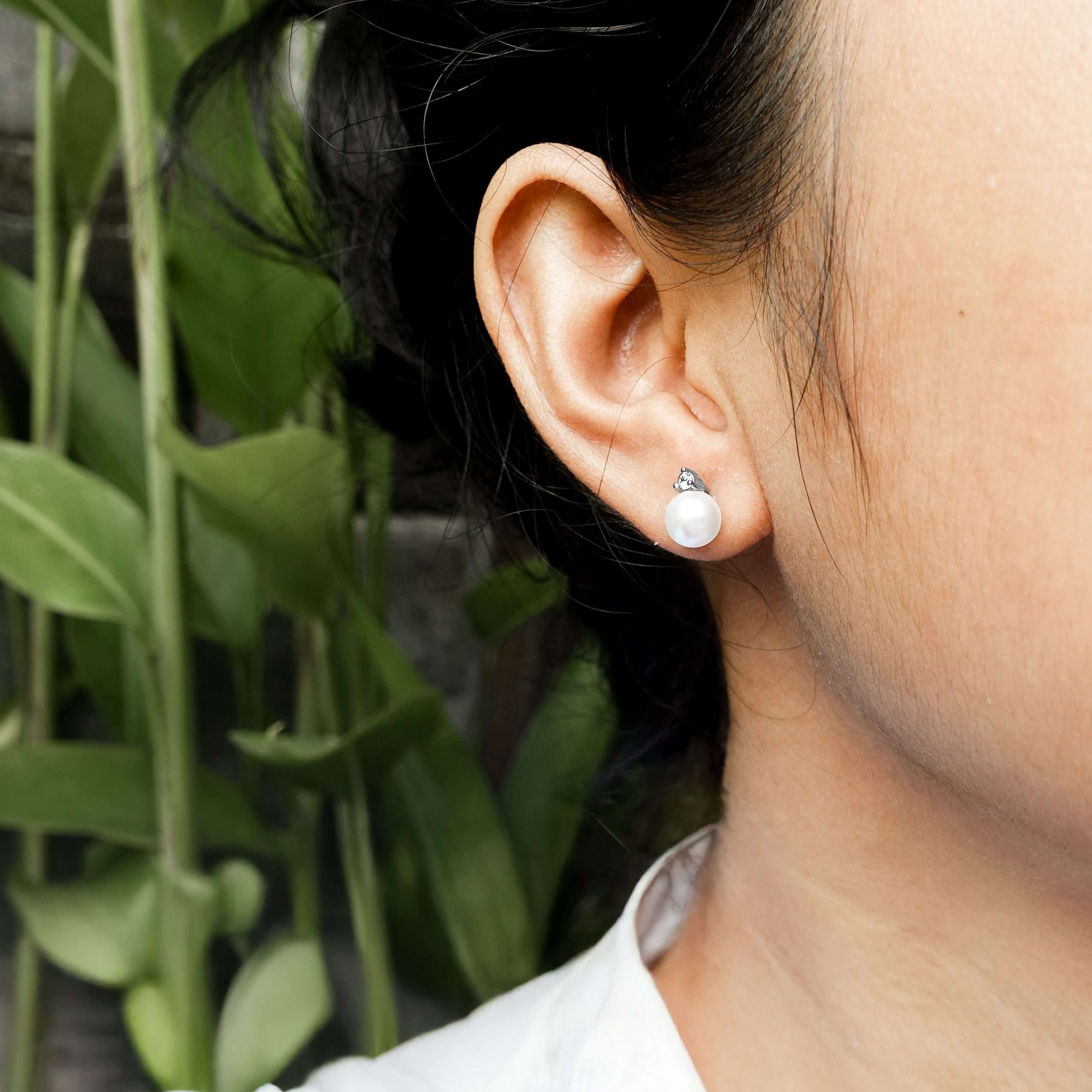 27178<br>ear stud 6mm pearl w/ 2mm CZ .925 RP - Image 2
