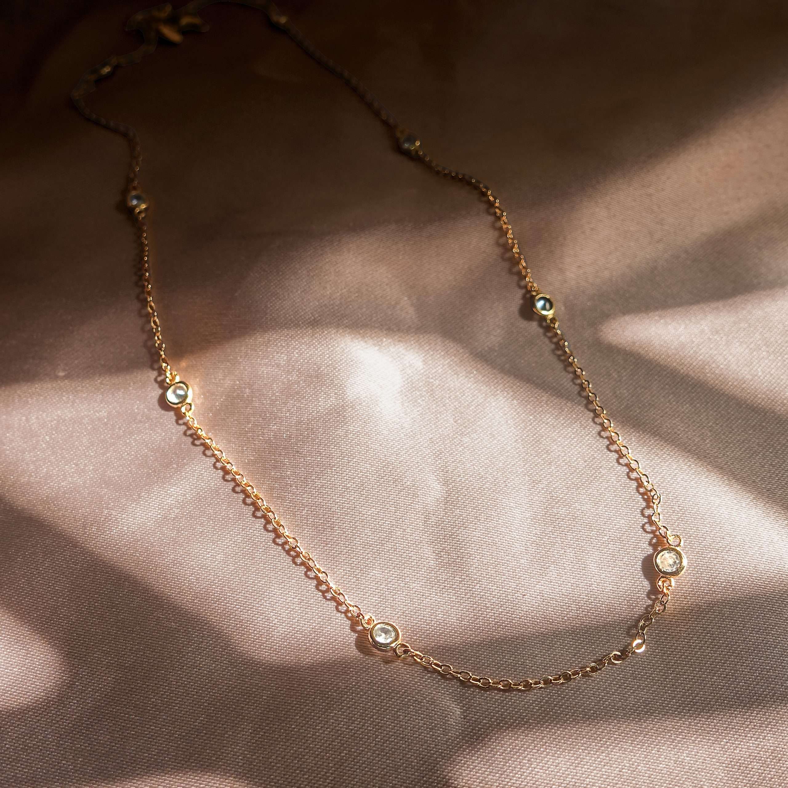 95020<br>necklace CZ station w/ 16"+2" ext chain .925 Gold Plated - Image 2