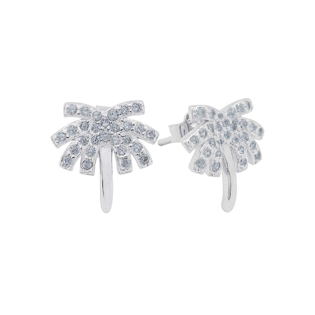 Close-Out-27208 <br> ear stud palm tree pave Sterling Silver RP - Image 1