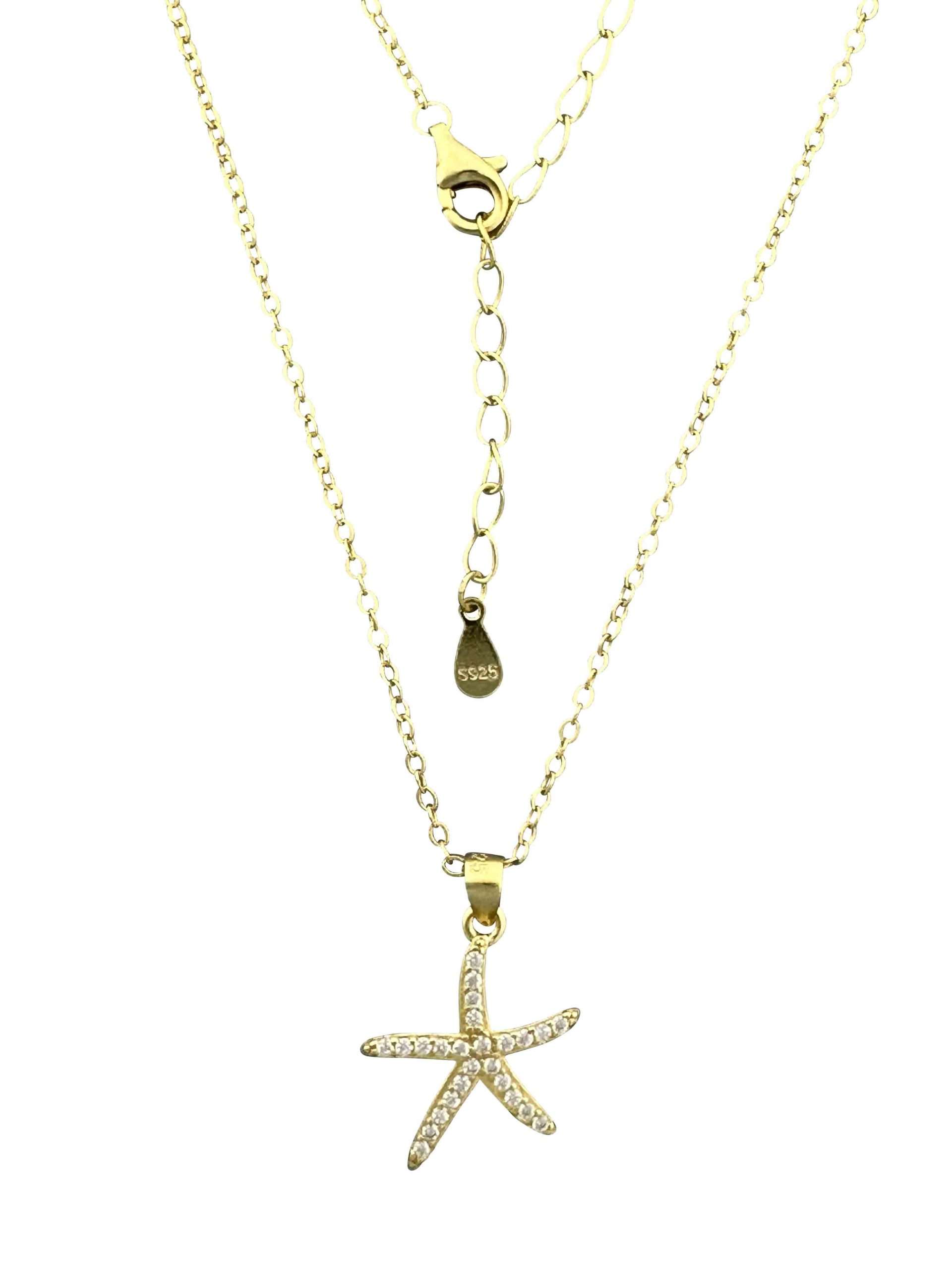 95035 necklace rd opal w/starfish 16" + 2" ext. Sterling Silver GOLD PLATED