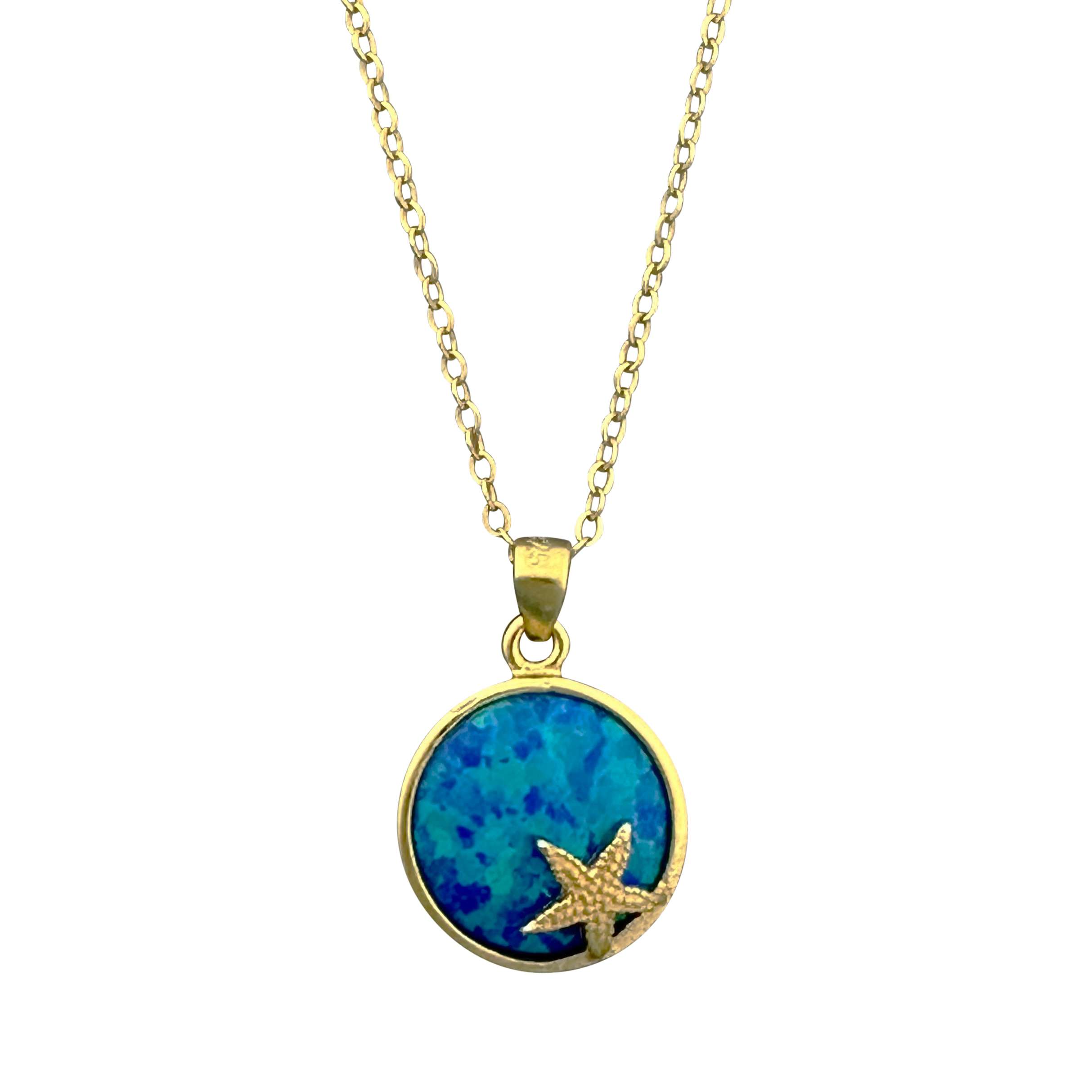 95035 necklace rd opal w/starfish 16" + 2" ext. Sterling Silver GOLD PLATED