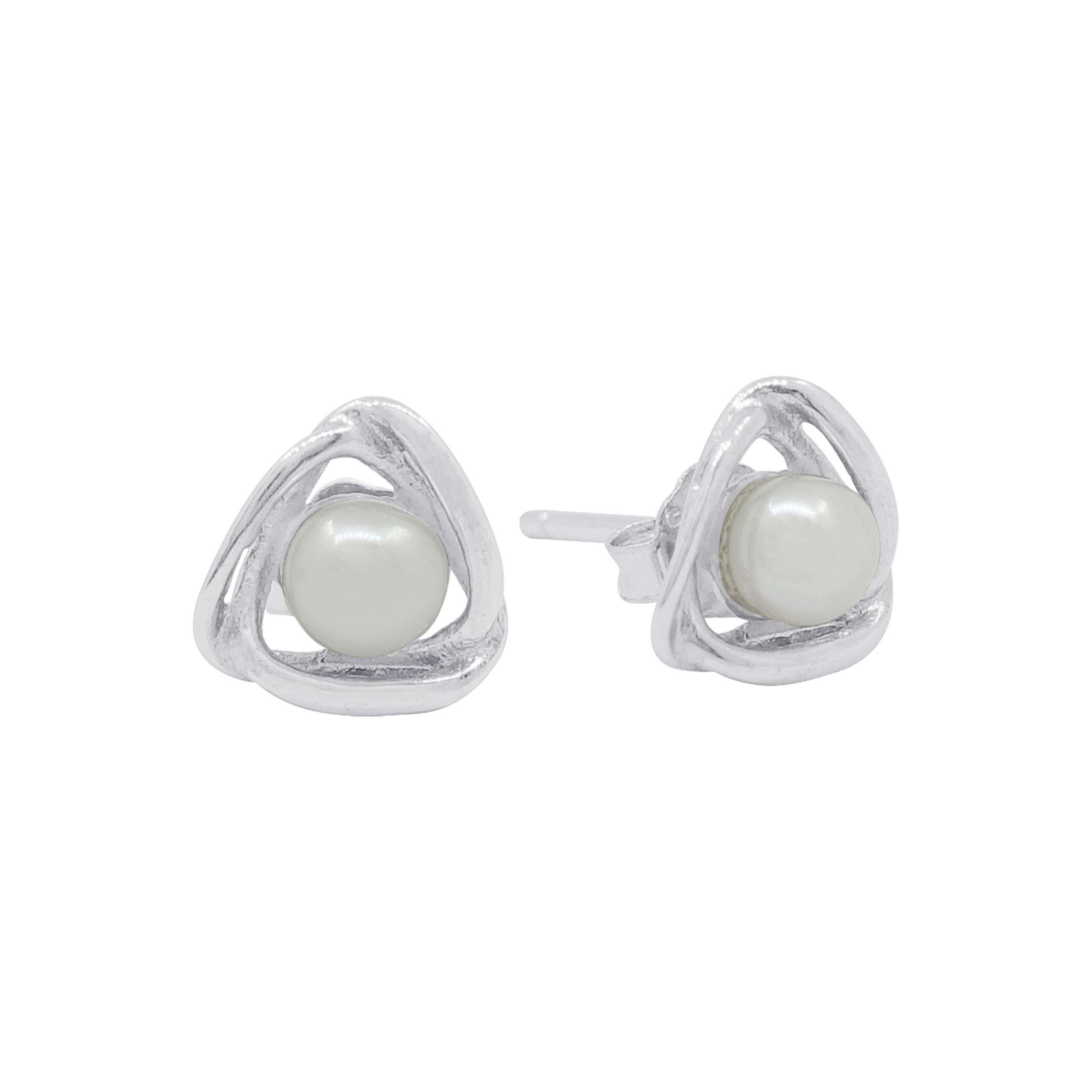 23515 <br> ear stud freshwater pearl wire wrapped triangle RP - Image 1
