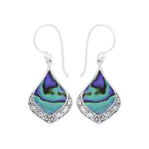 23963 <br> earring diamond w/silver cut out base abalone