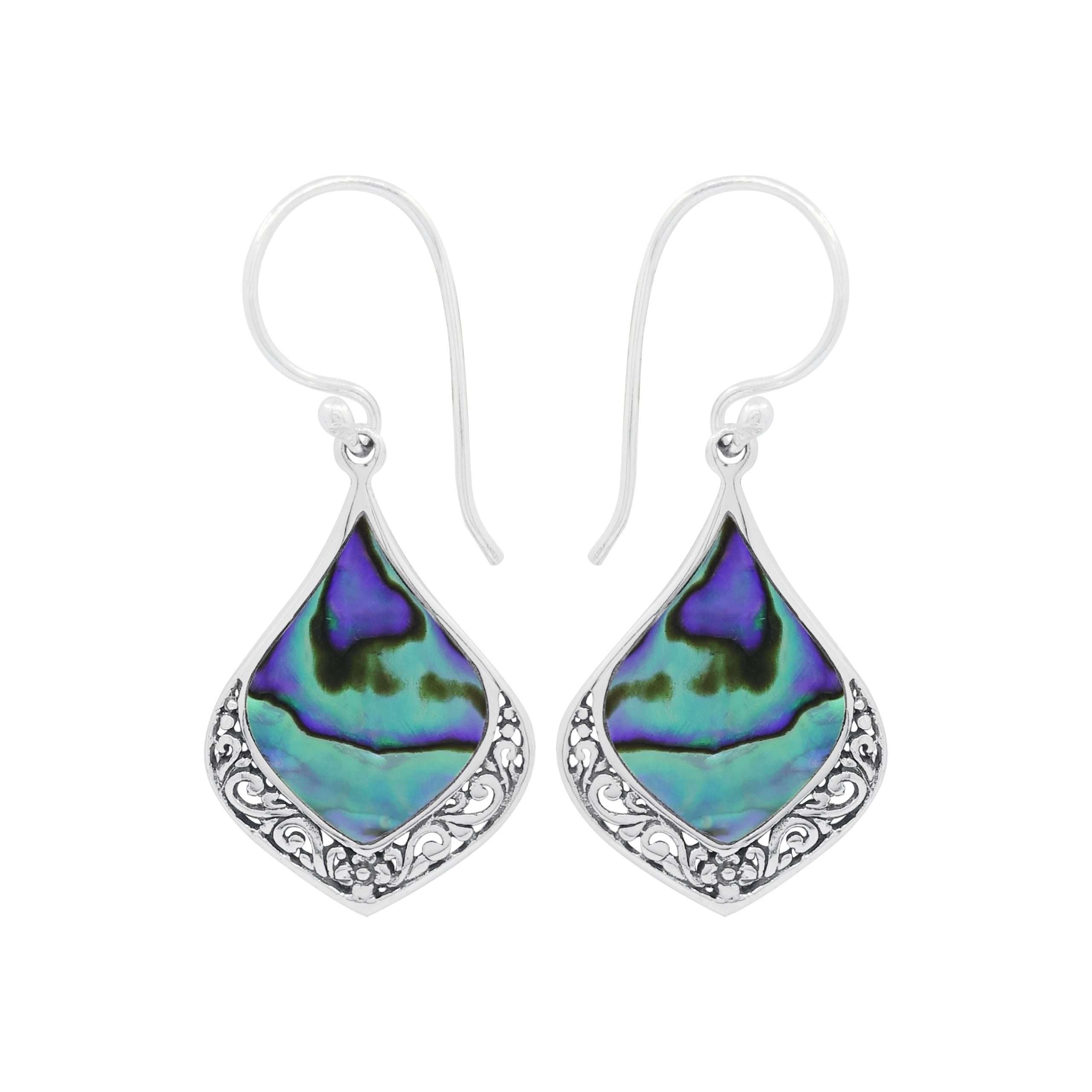 23963 <br> earring diamond w/silver cut out base abalone - Image 1