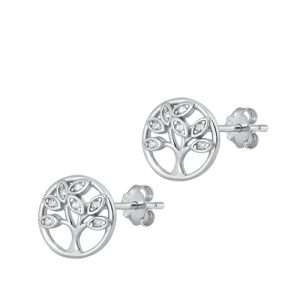 Close-Out-26191 <br> ear stud tree of life w/ CZ's