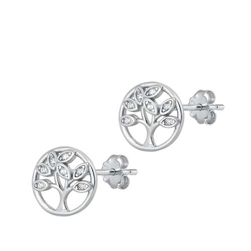 Close-Out-26191 <br> ear stud tree of life w/ CZ's - Image 1