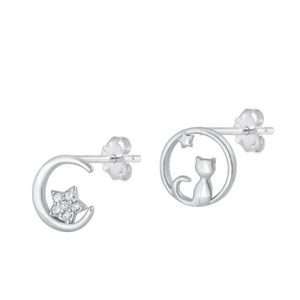 Close-Out-26299 <br> ear stud cat w/ CZ moon