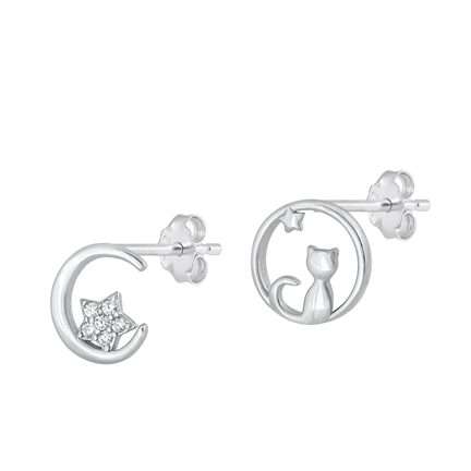 Close-Out-26299 <br> ear stud cat w/ CZ moon - Image 1