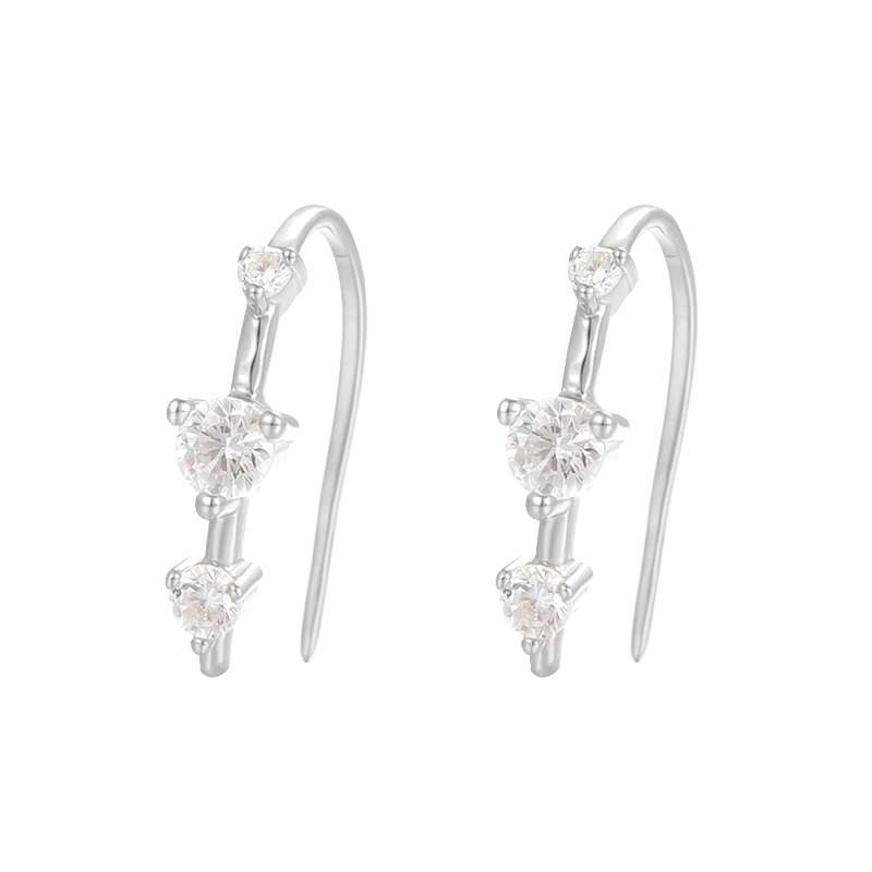 Close-Out-27221 <br> earring boho curve w/ CLEAR CZ"S Sterling Silver - Image 1
