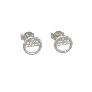 Close-Out-27264 <br> ear stud circle half filled w/ CZ's RP