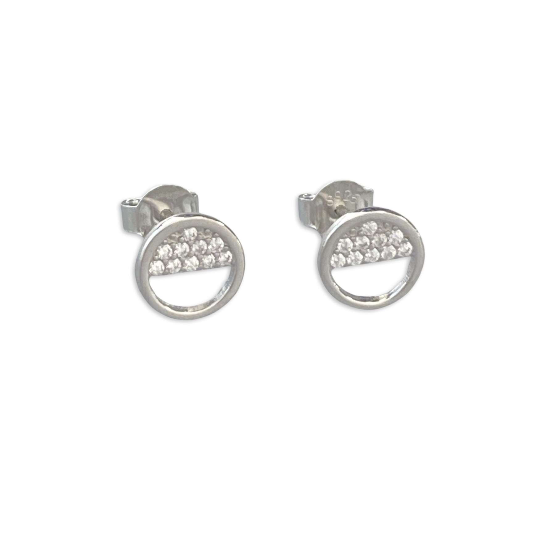 Close-Out-27264 <br> ear stud circle half filled w/ CZ's RP - Image 1