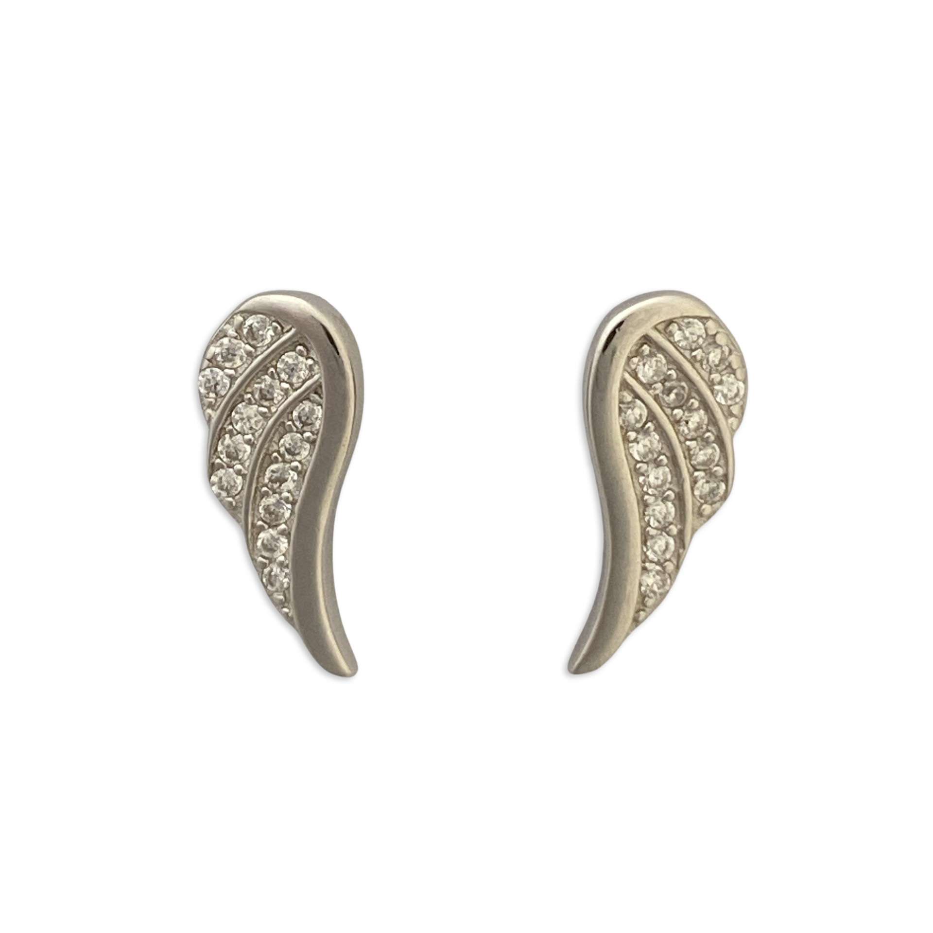 Close-Out-27266 <br> ear stud CZ angel wings RP - Image 1