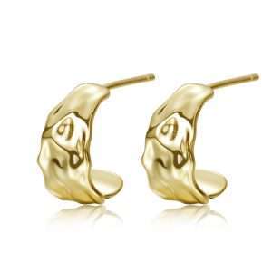 92128 <br> earring irregular geometric C shape stud .925 Gold Plated