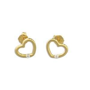 92135 <br> ear stud dainty heart w/ CZ .925 Gold Plated