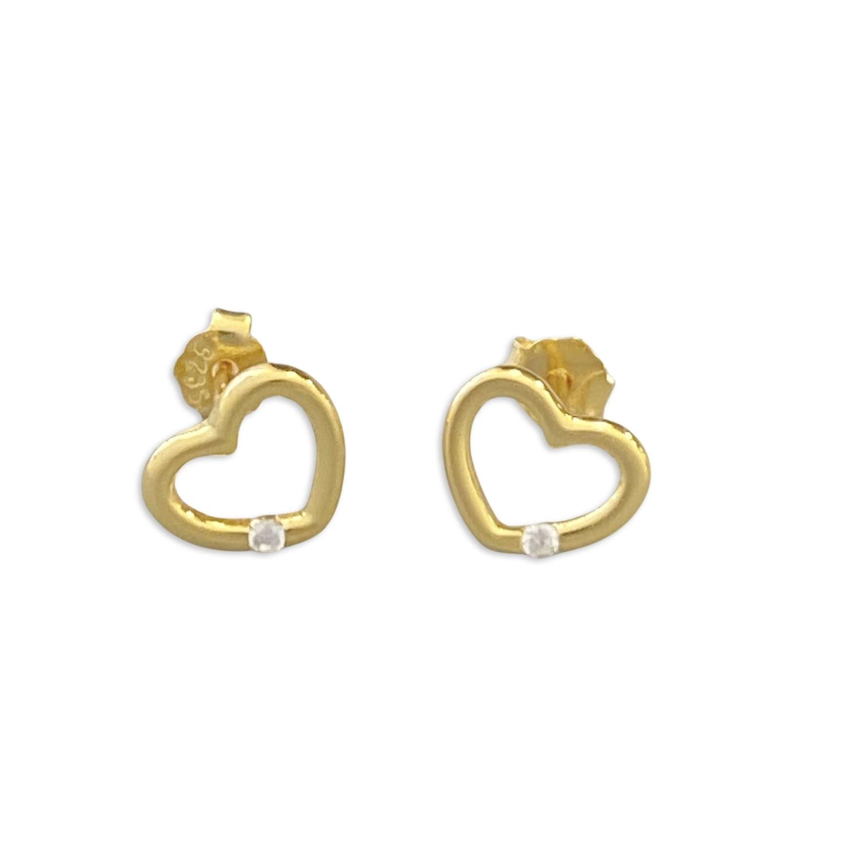 92135 <br> ear stud dainty heart w/ CZ .925 Gold Plated - Image 1