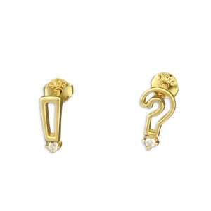 Close-Out-92136 <br> ear stud question mark exclamation point w/ clear CZ's .925 GOLD PLATED