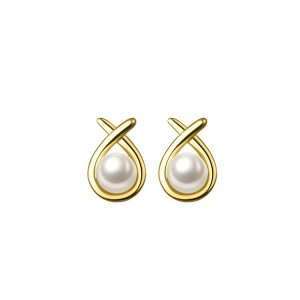 92148 <br> ear stud freshwater pearl in loop .925 Gold Plated