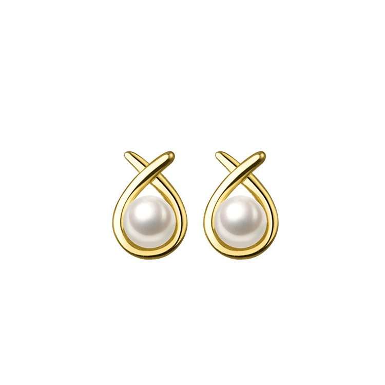 92148 <br> ear stud freshwater pearl in loop .925 Gold Plated - Image 1