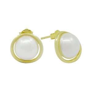 92165 <br> ear stud 8mm rd shell pearl .925 Gold Plated