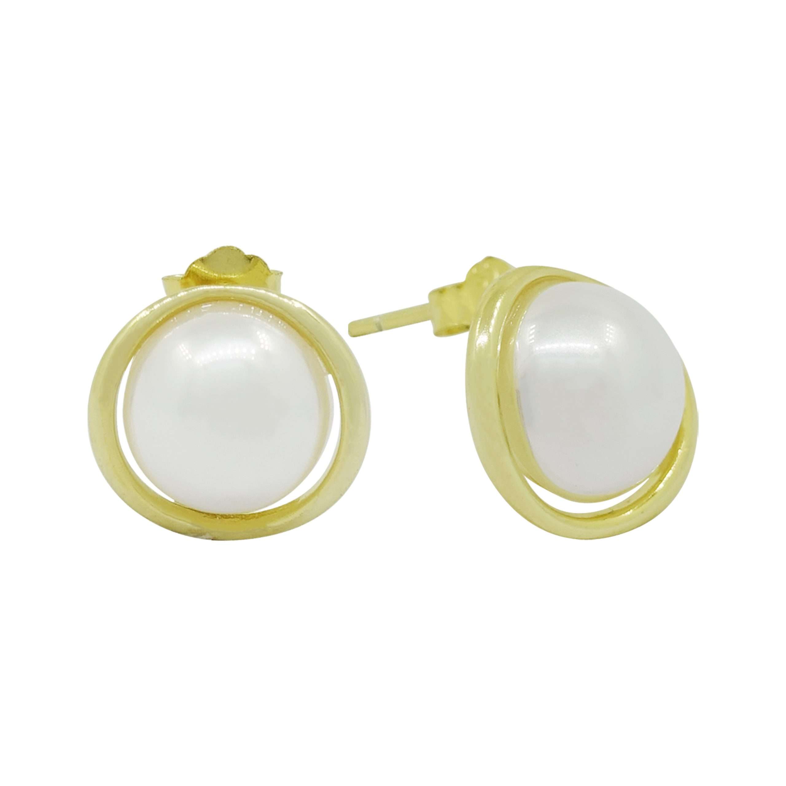 92165 <br> ear stud 8mm rd shell pearl .925 Gold Plated - Image 1
