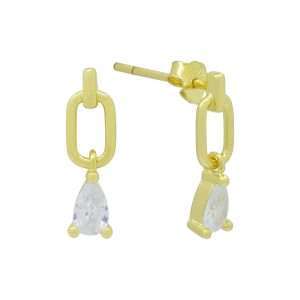 92167 <br> ear stud waterdrop w/ sparkling CZ .925 Gold Plated