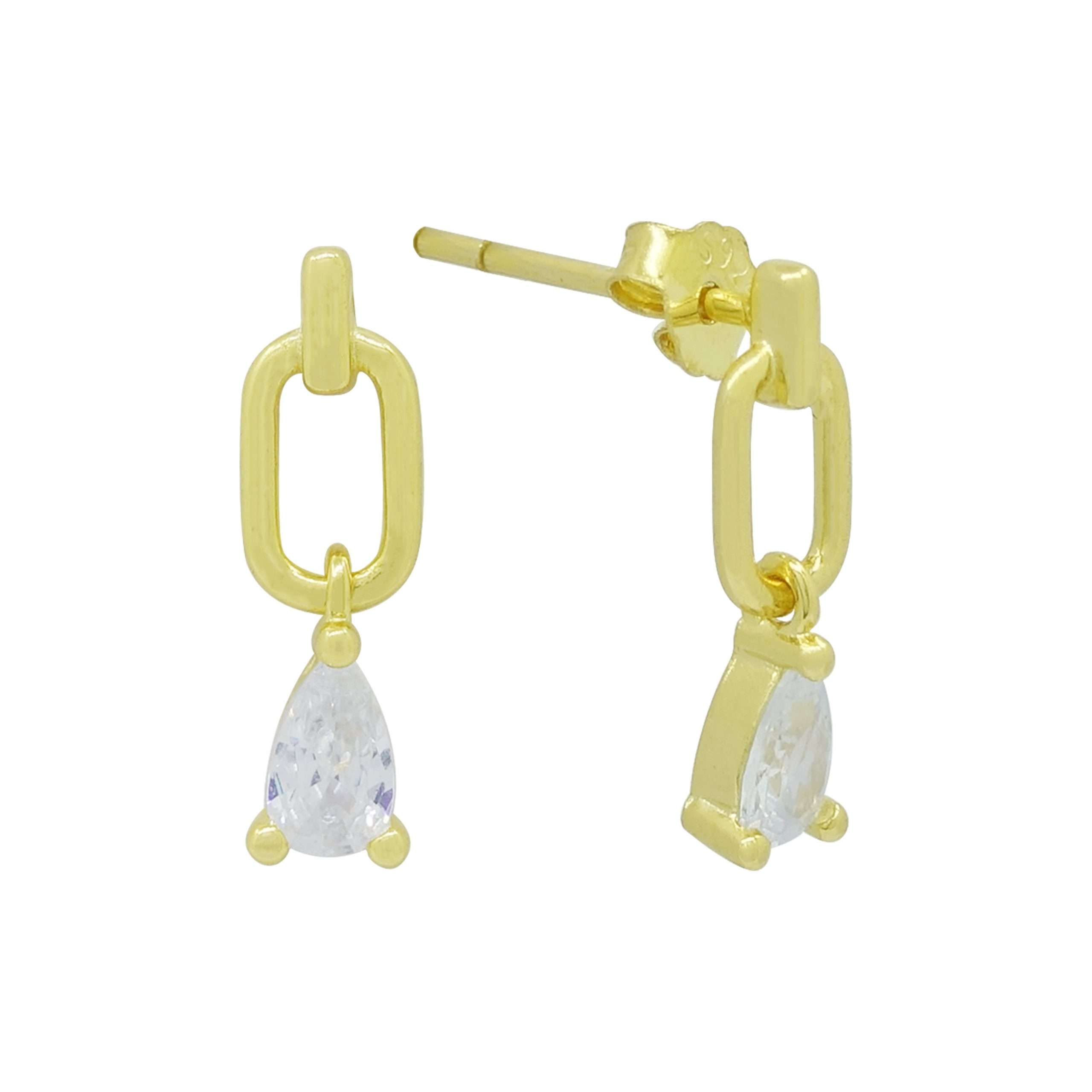 92167 <br> ear stud waterdrop w/ sparkling CZ .925 Gold Plated - Image 1