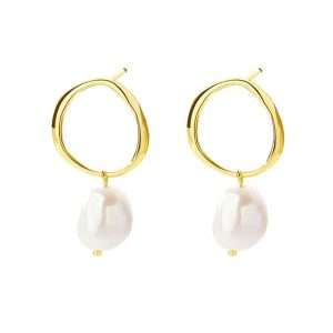 92170 <br> ear stud circle w/ baroque freshwater pearl .925 Gold Plated