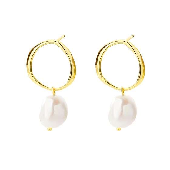 92170 <br> ear stud circle w/ baroque freshwater pearl .925 Gold Plated - Image 1
