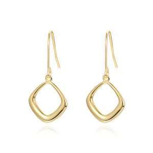 92171 <br> earring hollow out diamond shape dangle .925 Gold Plated