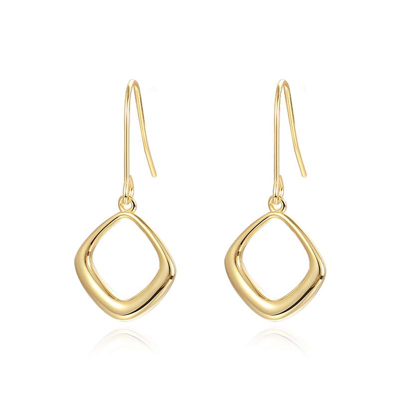 92171 <br> earring hollow out diamond shape dangle .925 Gold Plated - Image 1