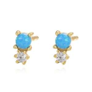 Close-Out-92174 <br> ear stud 3 mm blue opal w/ CZ .925 Gold Plated