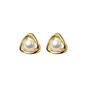 92175 <br> ear stud freshwater pearl wire wrapped triangle .925 Gold Plated