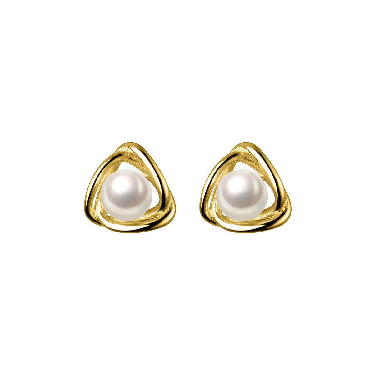 92175 <br> ear stud freshwater pearl wire wrapped triangle .925 Gold Plated - Image 1