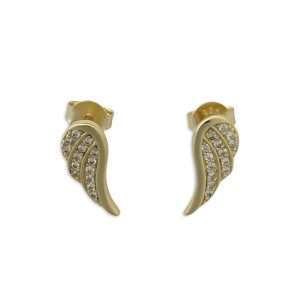 Close-Out-92189 <br> ear stud CZ angel wings .925 Gold Plated