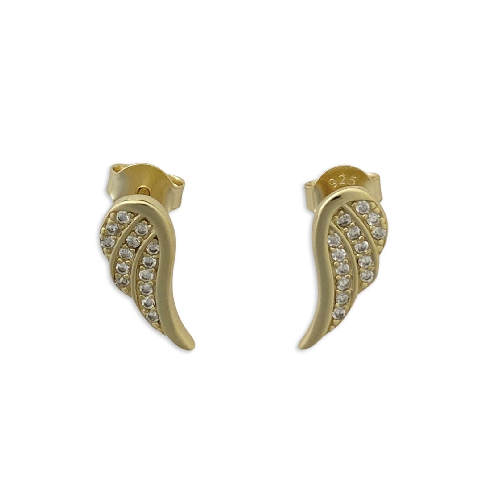 Close-Out-92189 <br> ear stud CZ angel wings .925 Gold Plated - Image 1