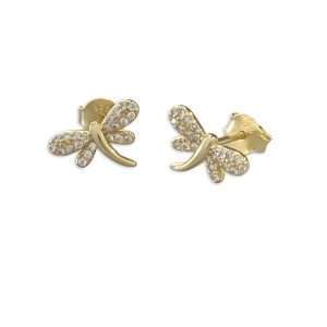 92190 <br> ear stud dragonfly w/ CZ wings .925 Gold Plated