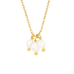 Close-Out-95125 <br> necklace 3 freshwater pearl drops 16"+2" ext chain .925 Gold Plated