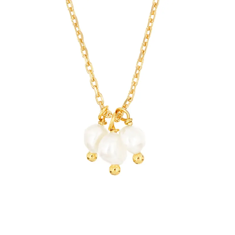 Close-Out-95125 <br> necklace 3 freshwater pearl drops 16"+2" ext chain .925 Gold Plated - Image 1